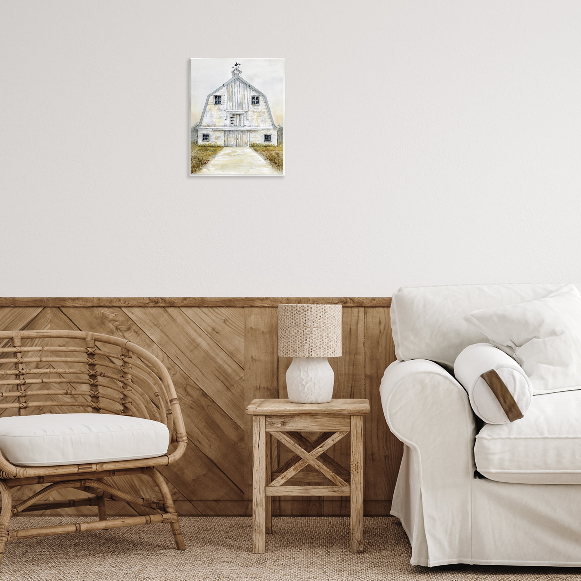 Stupell Industries White Barn Grey Trim Landscape Painting Unframed Art Print Wall Art, 11 x 14