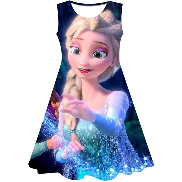 2023 año nuevo estilo Frozen Elsa dibujos animados 3D estampado niños niñas Frozen vestido lindo cumpleaños fiesta princesa niñas moda Dress10T Gao Jinjia LED