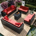 thumbnail image 5 of Homall 11 Pieces Rattan Patio Furniture Conversation Set with 43" Gas Propane 50000 BTU Fire Pit Table Outdoor Sectional Sofa for Backyard,Red, 5 of 11
