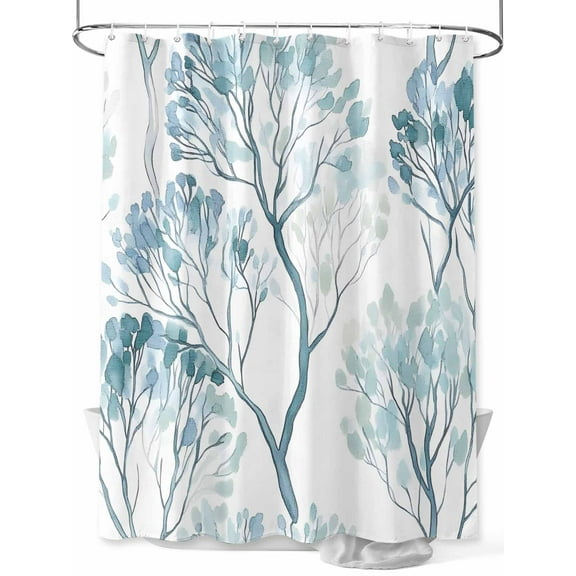 Fsddascl Turquoise Leaves Tree Shower Curtain Set - Extra Long 72" x 96" Washable Bathtub Curtain with 12 Hooks, Teal Retro Forest Branches Waterproof Fabric Stall Shower Curtains for Bathroom