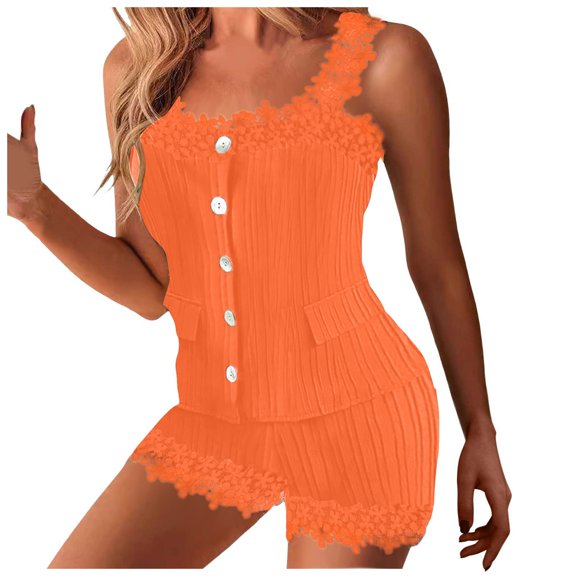 Women Fashion Solid Sexy Casual Lace Top High Waist Shorts Set Two Piece