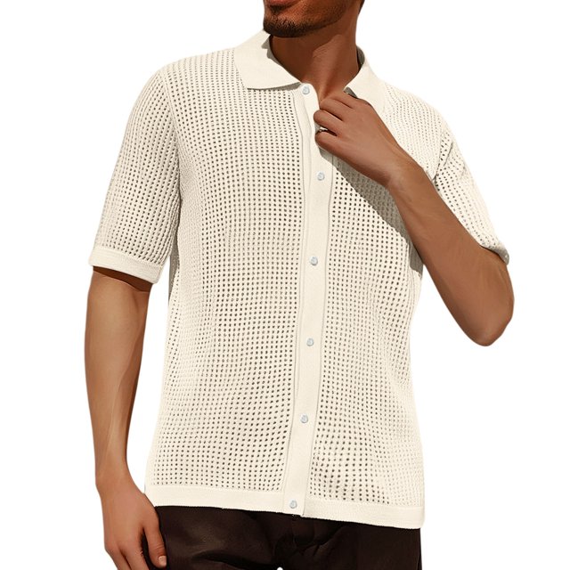 Ediodpoh Chemise d'Été Rafraîchissante Décontractée Mode à Manches Courtes pour Homme Chemises pour Hommes Beige TTTG