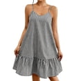 thumbnail image 2 of Kukoosong Women's Spaghetti Strap Vertical Stripe Ruffle Mini Dress, Loose V Neck Sleeveless A-Line Dress, Casual Lightweight Summer Beach Short Sundress, 2 of 6