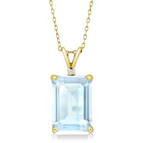 Gem Stone King 18K Yellow Gold Plated Silver Sky Blue Topaz Pendant Necklace for Women (8.72 Cttw, Gemstone November Birthstone, Emerald Cut 14X10MM, with 18 inch Silver Chain)