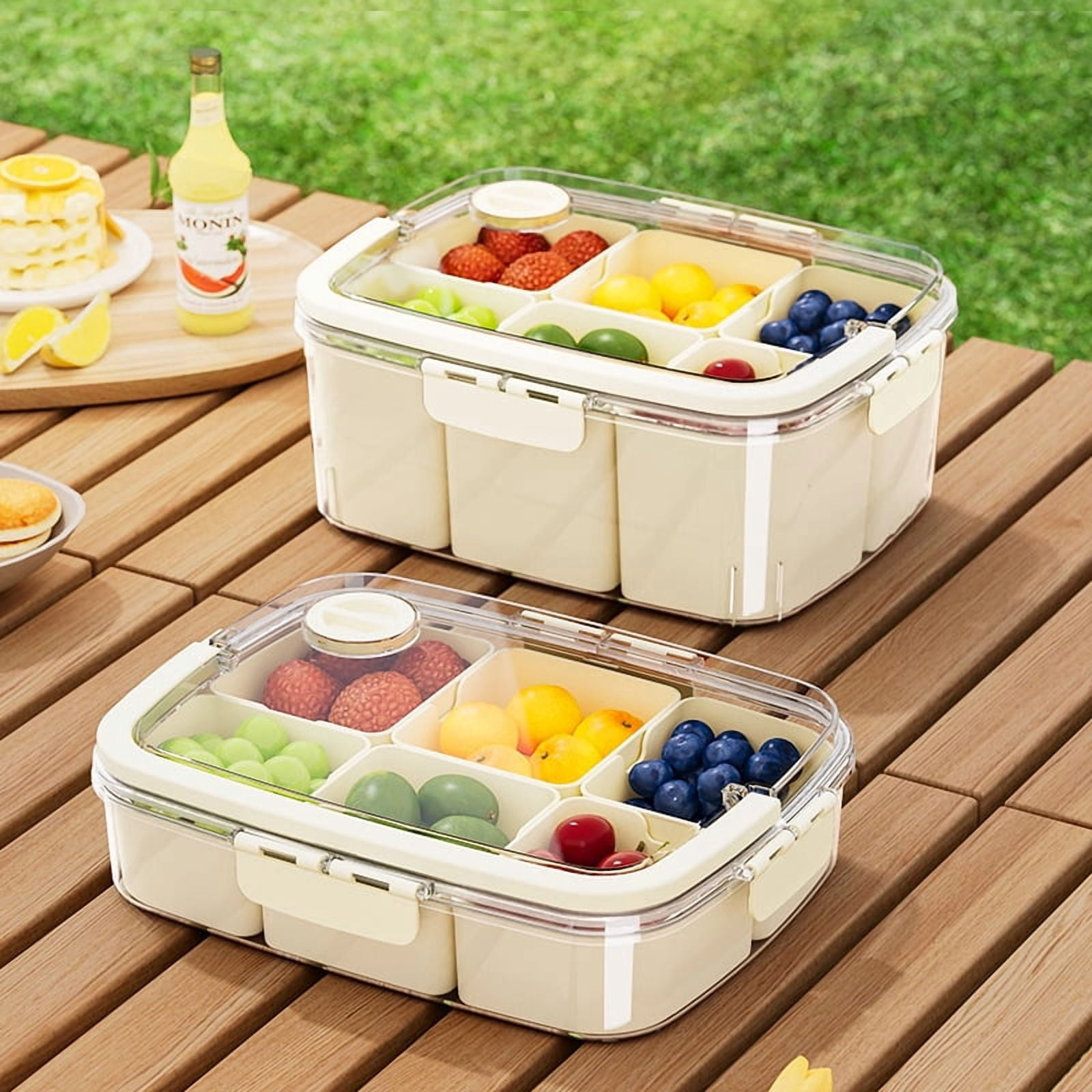 Bento Lunch Box Snack Container with Dividers,AILKIN Bento Box Snack Containers for Adults Lunchable Food Storage Containers Tray with Lid 6 Compartments Snackle Box for Traveling with Handle