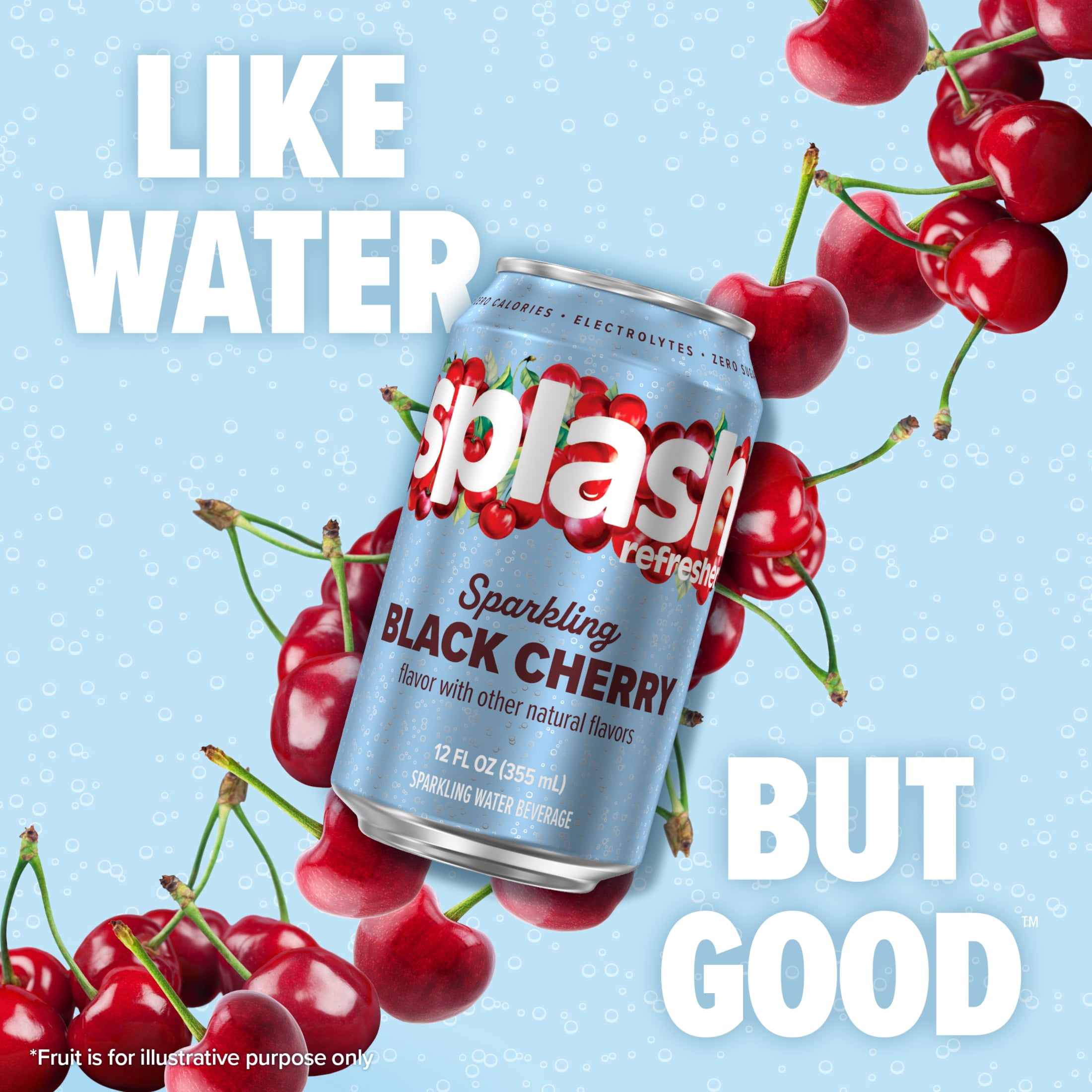 (3 pack) Splash Blast Sparkling Can, Black Cherry Flavor, 12 fl oz, 8-pack