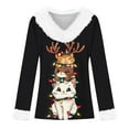thumbnail image 4 of Mifsaly Christmas Sweatshirts Women V-Neck Long Sleeve Xmas Tree Shirt Faux Fur Collar and Cuff Vintage Pullover Tops Festival Fashion Streetwear Loose Patchwork Blouse 2025 Holiday Clothing, 4 of 4