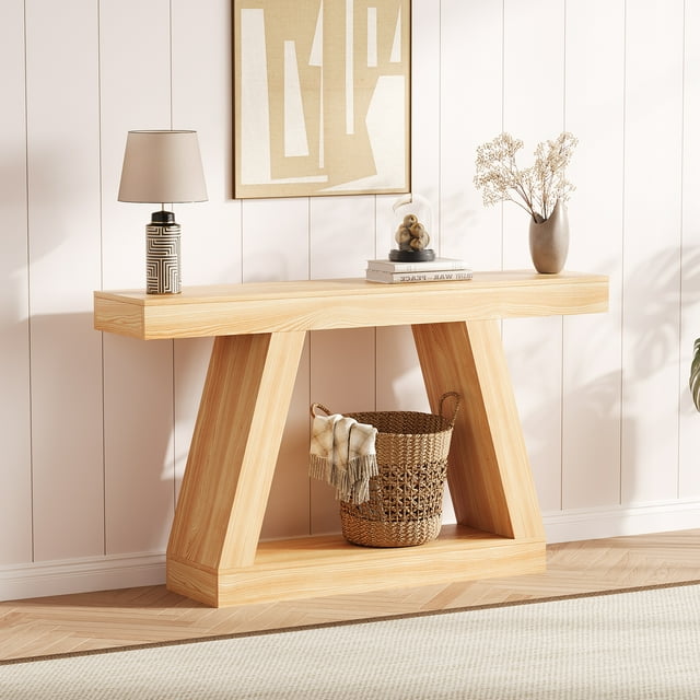 Yiwa 55" Wood Sofa Table, Farmhouse 2-Tier Narrow Console for Behind Couch or Entrance Hall