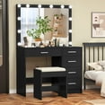 thumbnail image 2 of USIKEY Makeup Vanity Large Lighted Mirror 12 Lights Charging Station Vanity Table Set Black, 2 of 8