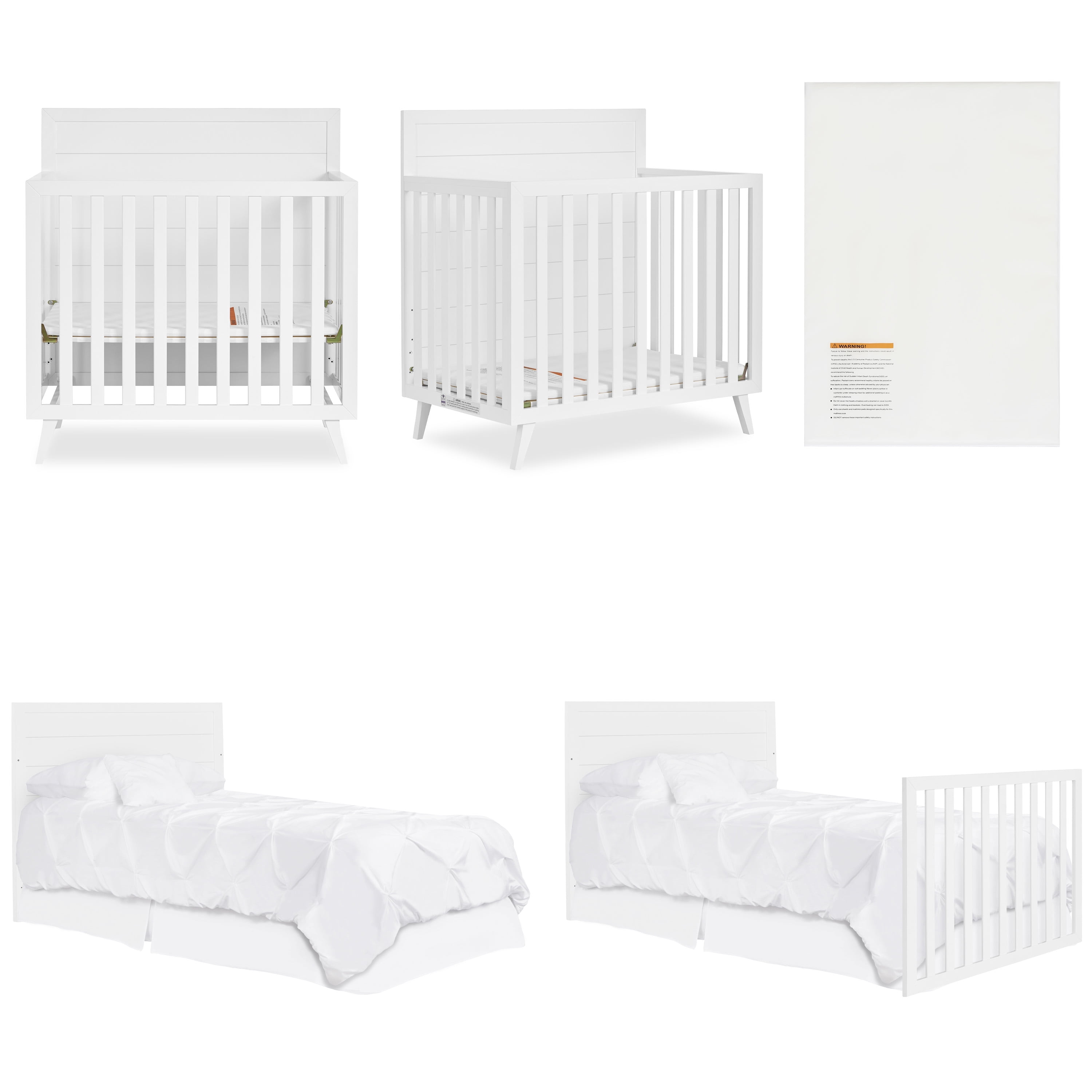 Dream On Me Lexington 4-in-1 Convertible Mini Crib - White Sustainable Pinewood Nursery Bed
