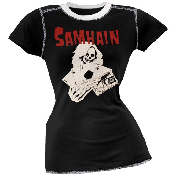 Samhain Women's Juniors Death Card Ringer Short Sleeve T Shirt