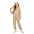 thumbnail image 3 of OYXSER Girls 2 Piece Plaid Lounge Set Cropped Hoodie and Sweatpants Jogger Pants Activewear Outfit, Khaki 11-12Y, 3 of 9