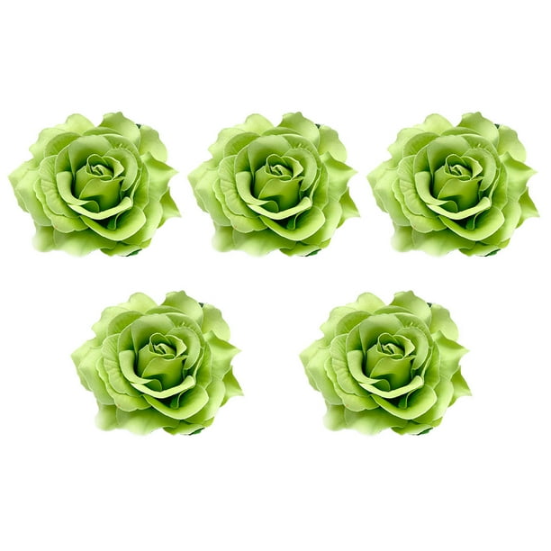 EeaseMX 5 broches de flores de tela de 10 cm para novia, con forma de rosa realista, para el pelo, para vestido de boda (verde)