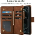 thumbnail image 4 of Wallet Case Compatible with iPhone 12 Pro Max (6.7 inch), Premium PU Leather Zipper Flip Folio RFID Blocking Wallet with Wrist Strap Magnetic Closure Built-in Kickstand Protective Case - Brown, 4 of 11