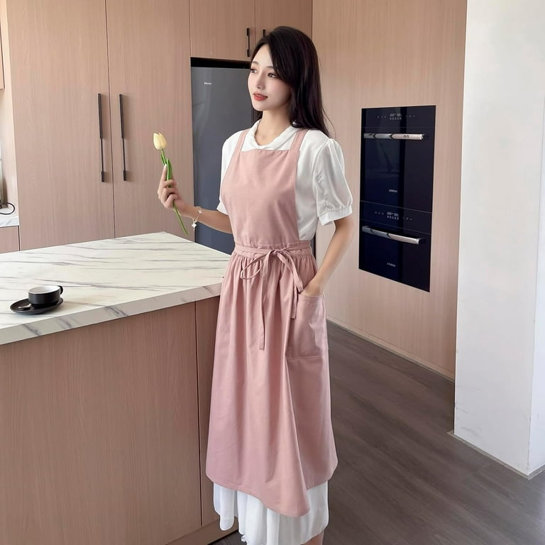 Pinafore Apron Dress，Japanese Cotton Linen Cross Back Apron for