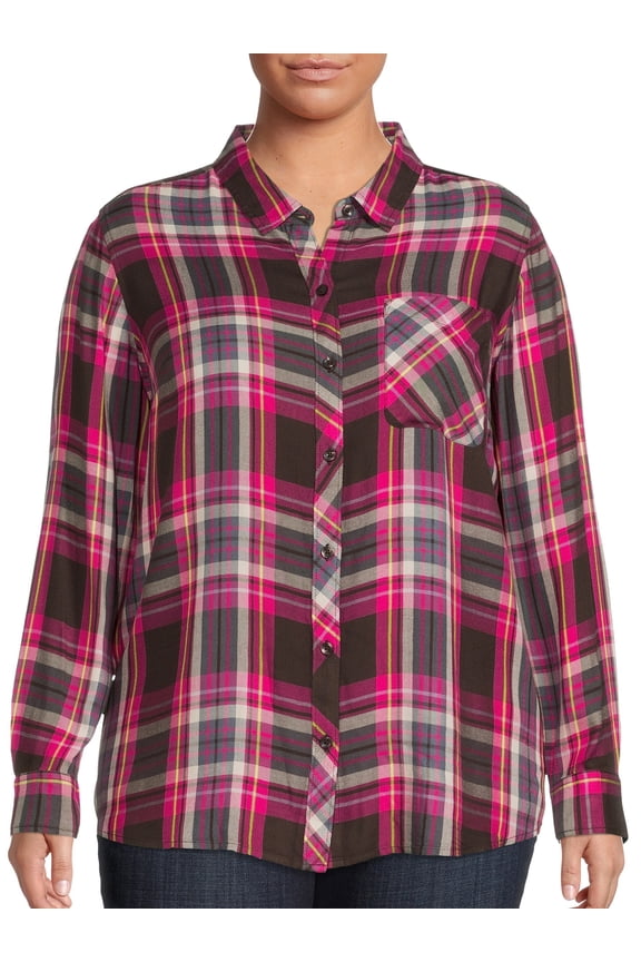 Women's Plus Size Plaid Button-Down Shirt