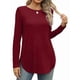 thumbnail image 2 of Camisa de Larga con Cuello Redondo para Mujer, Básica, Holgada, Informal Vino Tinto S, 2 of 5
