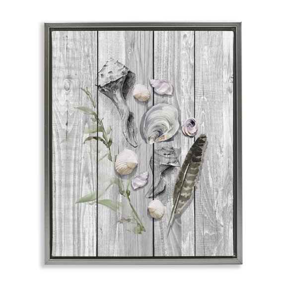 Stupell Industries Rustic Lodge Various Sea Life Coastal Shells Gray Floating Frame Canvas Art, 17 x 21, by Jennifer Paxton Parker