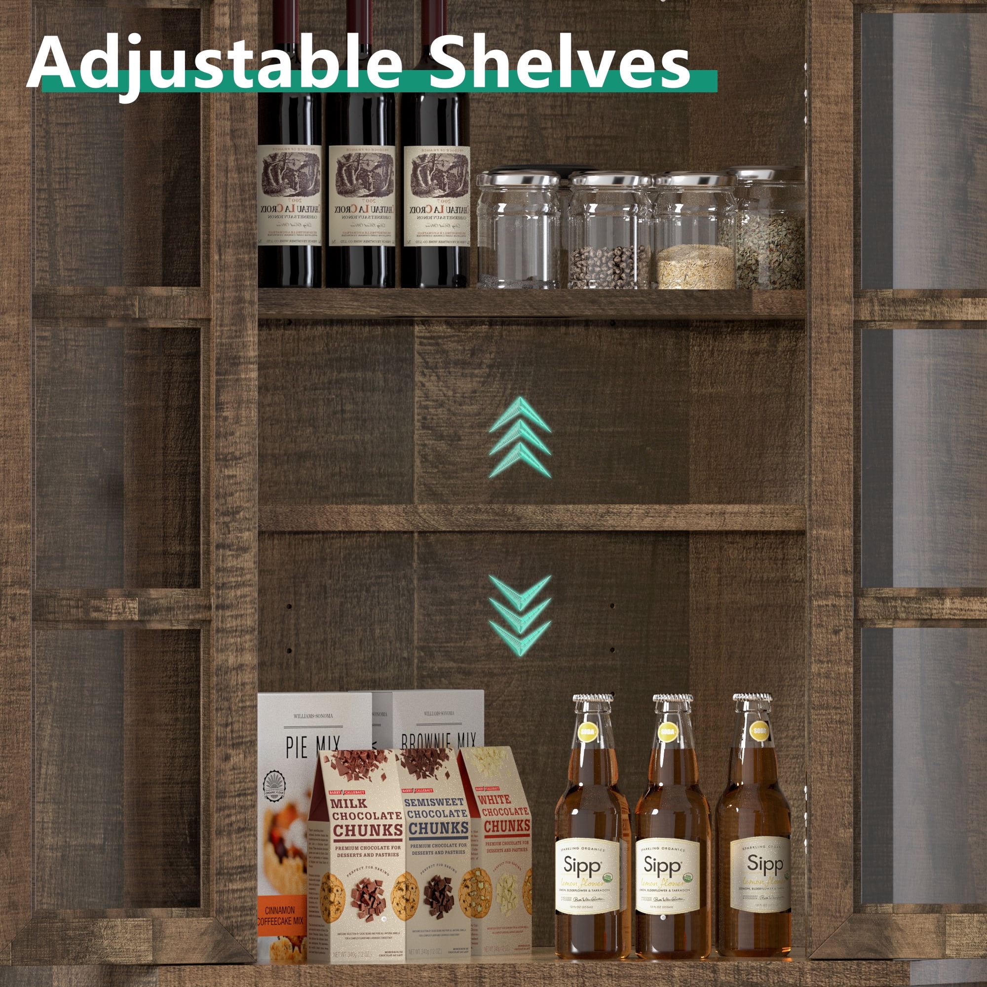 GetYes 67-Inch Corner Pantry Cabinet, 6-Tier Farmhouse with Glass Doors