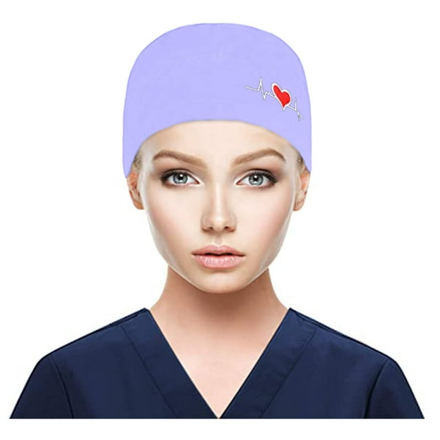 CEHVOM Scrub Cap With Buttons Bouffant print Hat With Sweatband for Womens and Mens