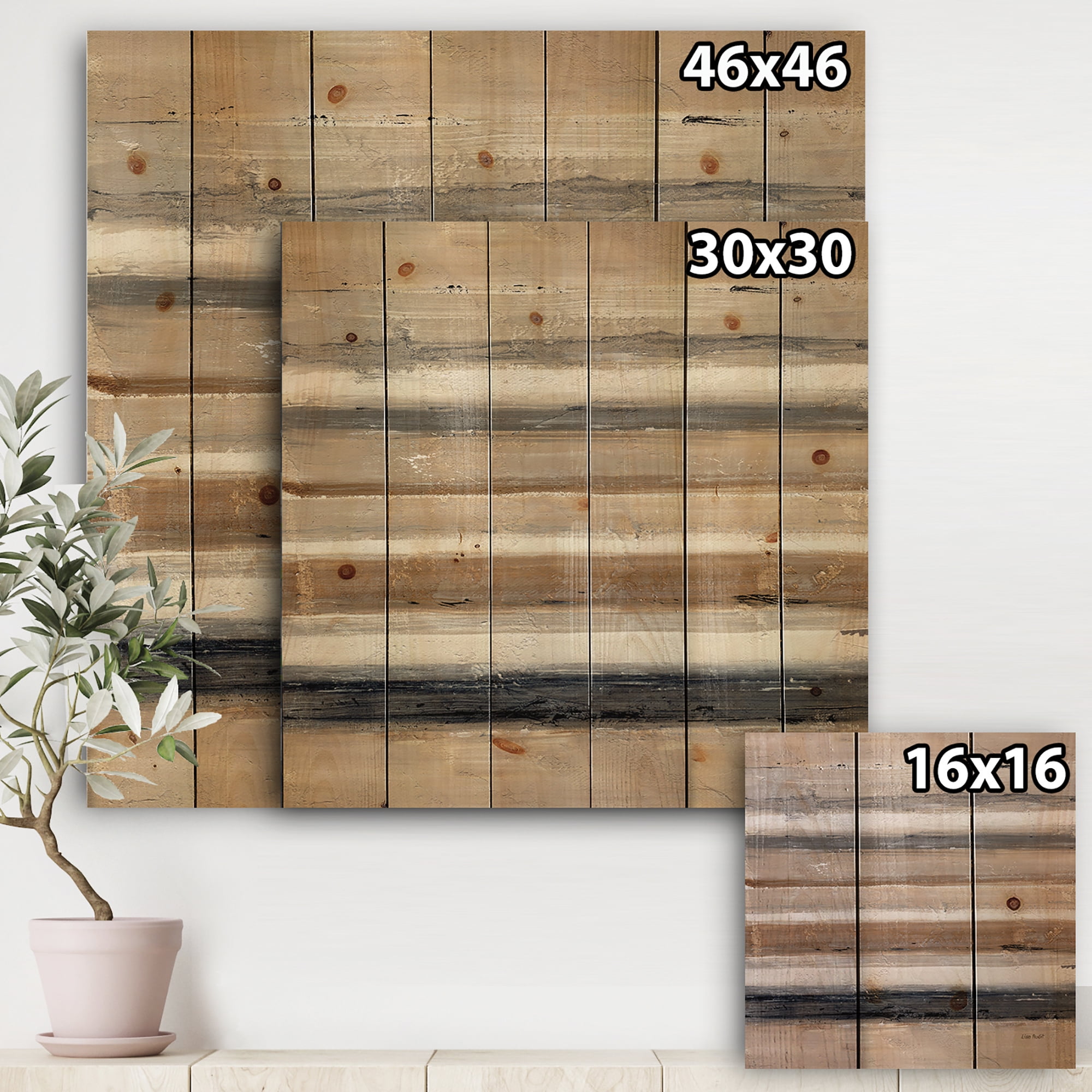 Designart 'Circle Geometric Natural Balance III' Mid-Century Modern Transitional Print on Natural Pine Wood