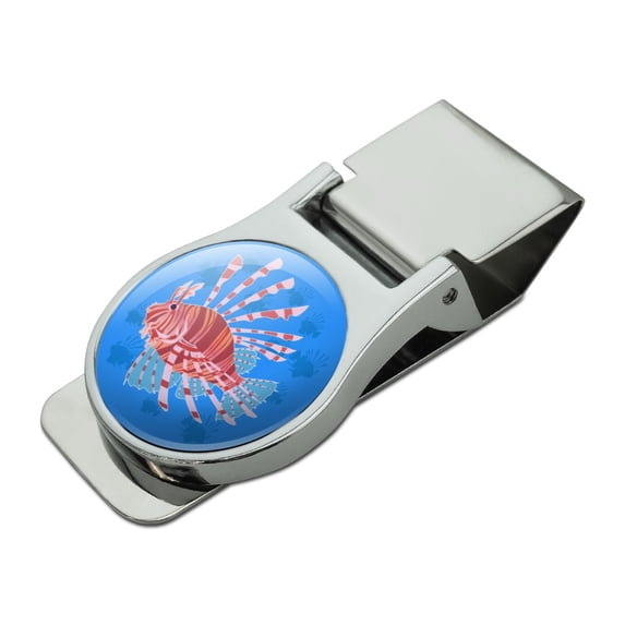 Red Lionfish Invasive Species Satin Chrome Plated Metal Money Clip