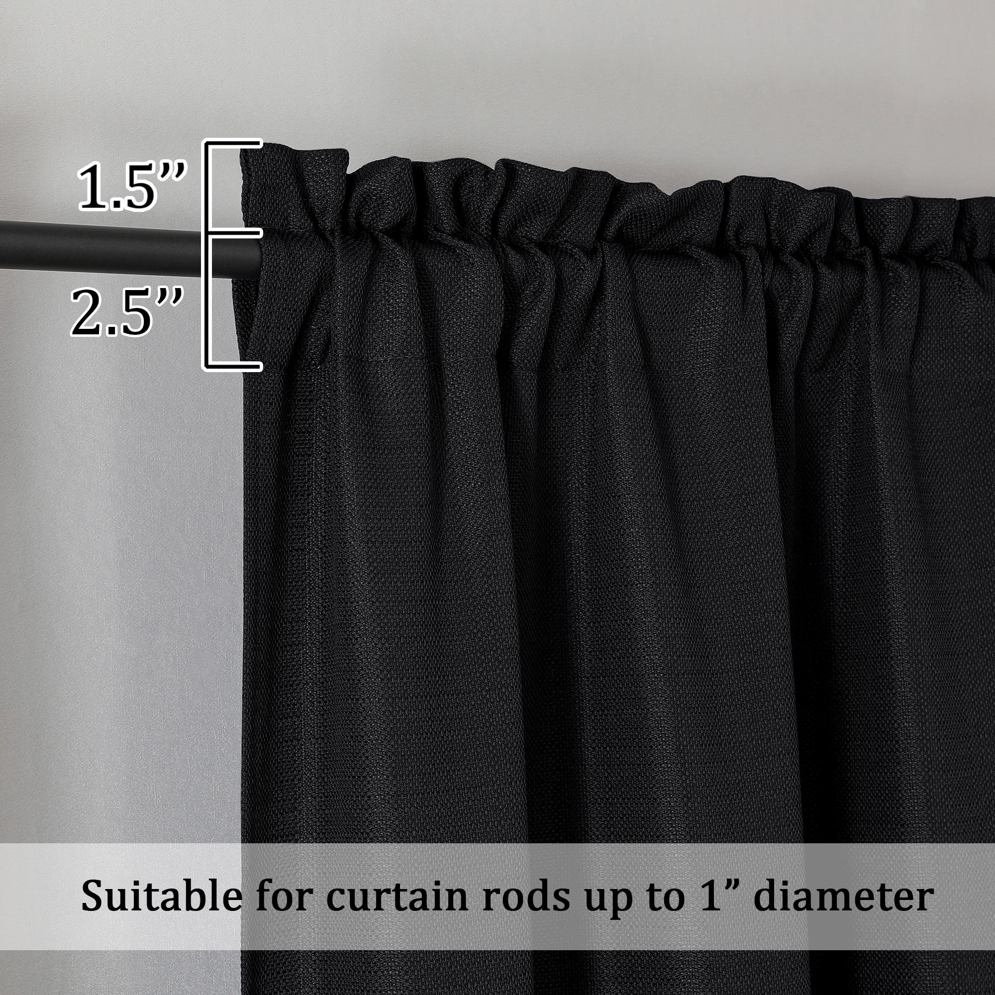 OVZME Bethany Black Curtains 45 Inch Length for Bedroom 2 Panels Set, Soft Airy Farmhouse Semi Transparent Curtain for Living Room, Solid Textured Apartment Decor with Rod Pocket, Each 30"Wx45"L
