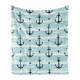 thumbnail image 1 of Anchor Soft Flannel Fleece Throw Blanket, Pattern with Anchors Modern Adventurous Striped Coastline Marine, Cozy Plush for Indoor and Outdoor Use, 70" x 90", Pale Blue Dark Green, by Ambesonne, 1 of 5