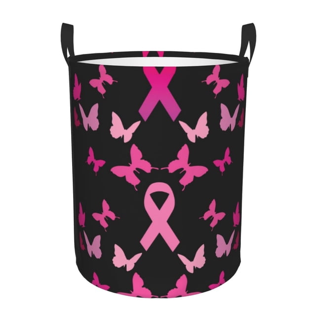 Balery Breast Cancer Cesta de ropa redonda con asas, impermeable, independiente, para ropa, juguetes, dormitorio y familia-Small