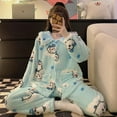 thumbnail image 4 of Anime Chiikawa Plush Pajamas Suit Usagi Hachiware Kawaii Cartoon Women Thickened Plush Blue Winter Coral Velvet Home Clothes, 4 of 28