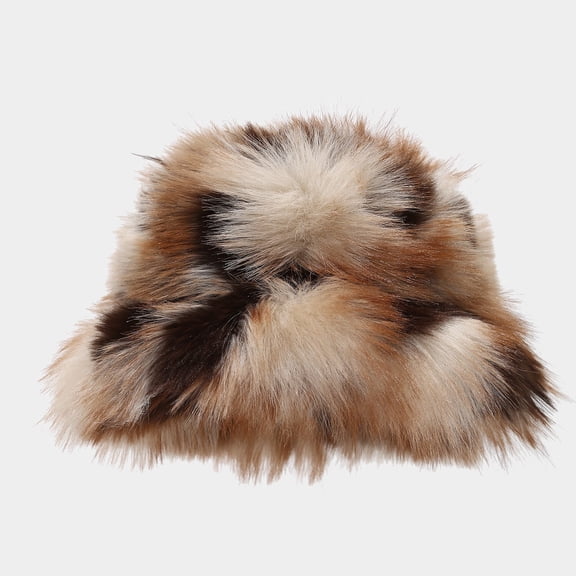 Women Fluffy Faux Fur Bucket Hat Warm Winter Wide Brim Fashion Outdoor Hat