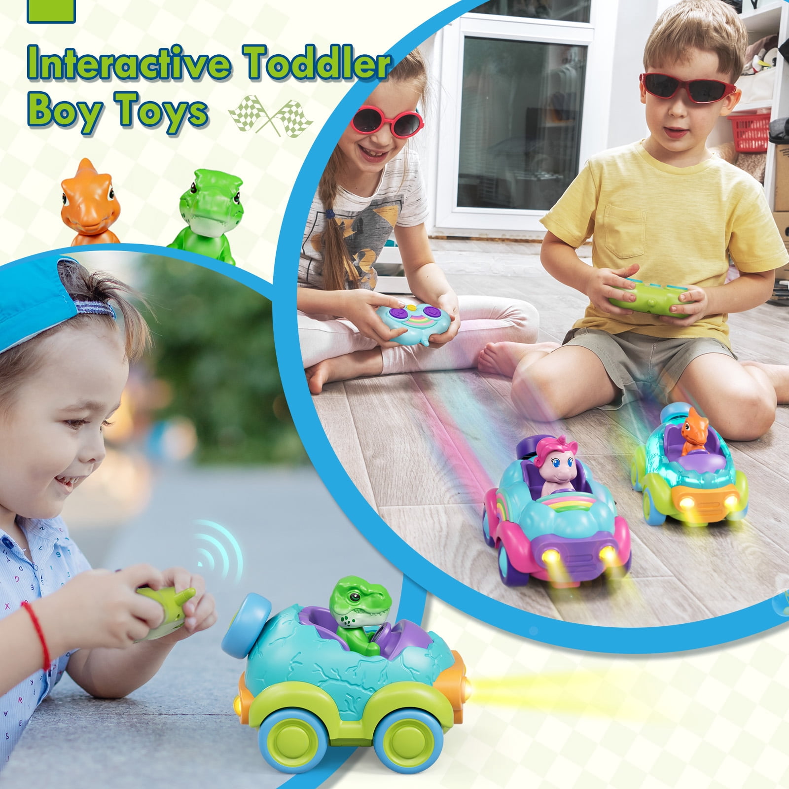 Remote Control Car for Toddlers, Rechargeable RC Cars for Toddler Toys 2-3, Dinosaur Toys for Ages 2-4 with Lights & Music, 2 3 4 Year Old Boy Toys