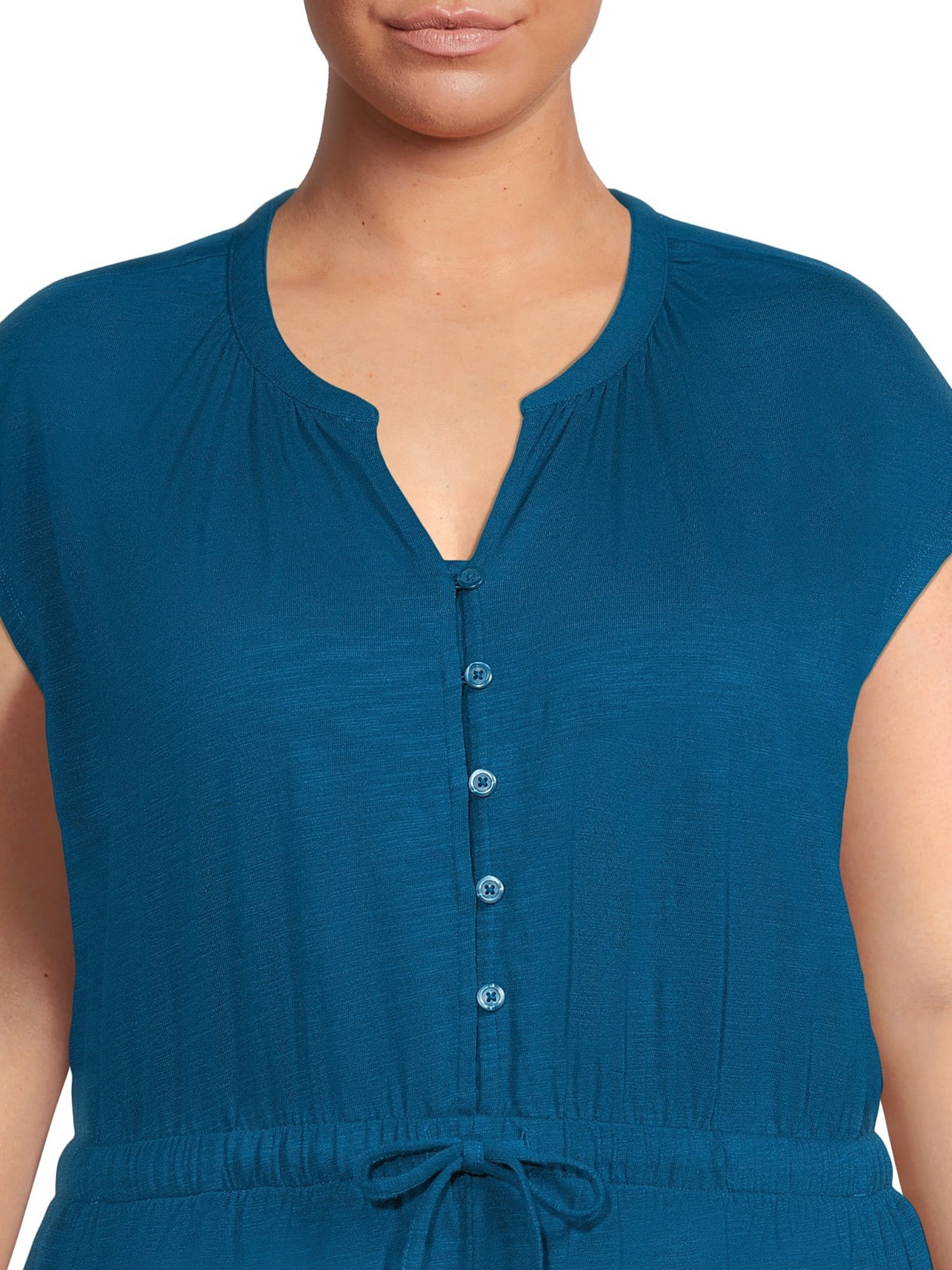 Terra & Sky Women's Plus Size Button-Front Knit Romper, 5" Inseam