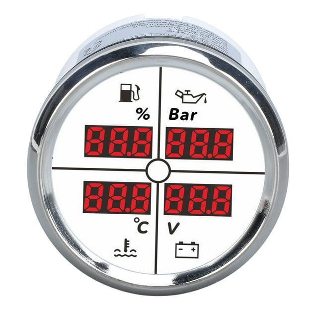 4 in 1 Multipurpose 52mm Digital Display Gauge for Fuel Level, Oil Pressure, Water Temperature, Voltmeter with Backlight for Boat RV