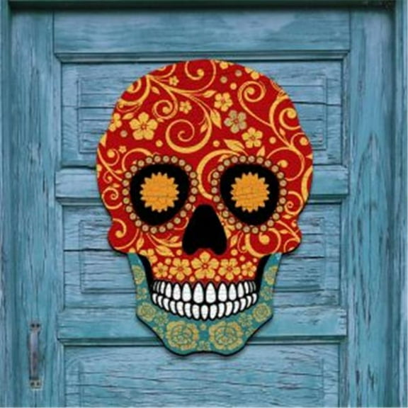 Day of the Dead Decorated Skull Door Hanger Wall Decor