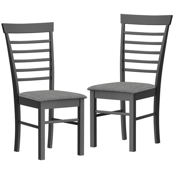 HOMCOM Wooden Dining Chairs Set of 2, Farmhouse Upholstered Kitchen Chairs with Rubber Wood Frame for Living Room, Dining Room, Black and Gray