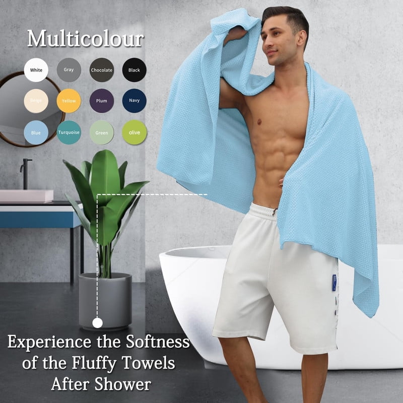 Blue Bath Towels, 4 Pack Oversized Bath Sheet Towels by Muddy Cat Home - 600 GSM, Ultra Soft