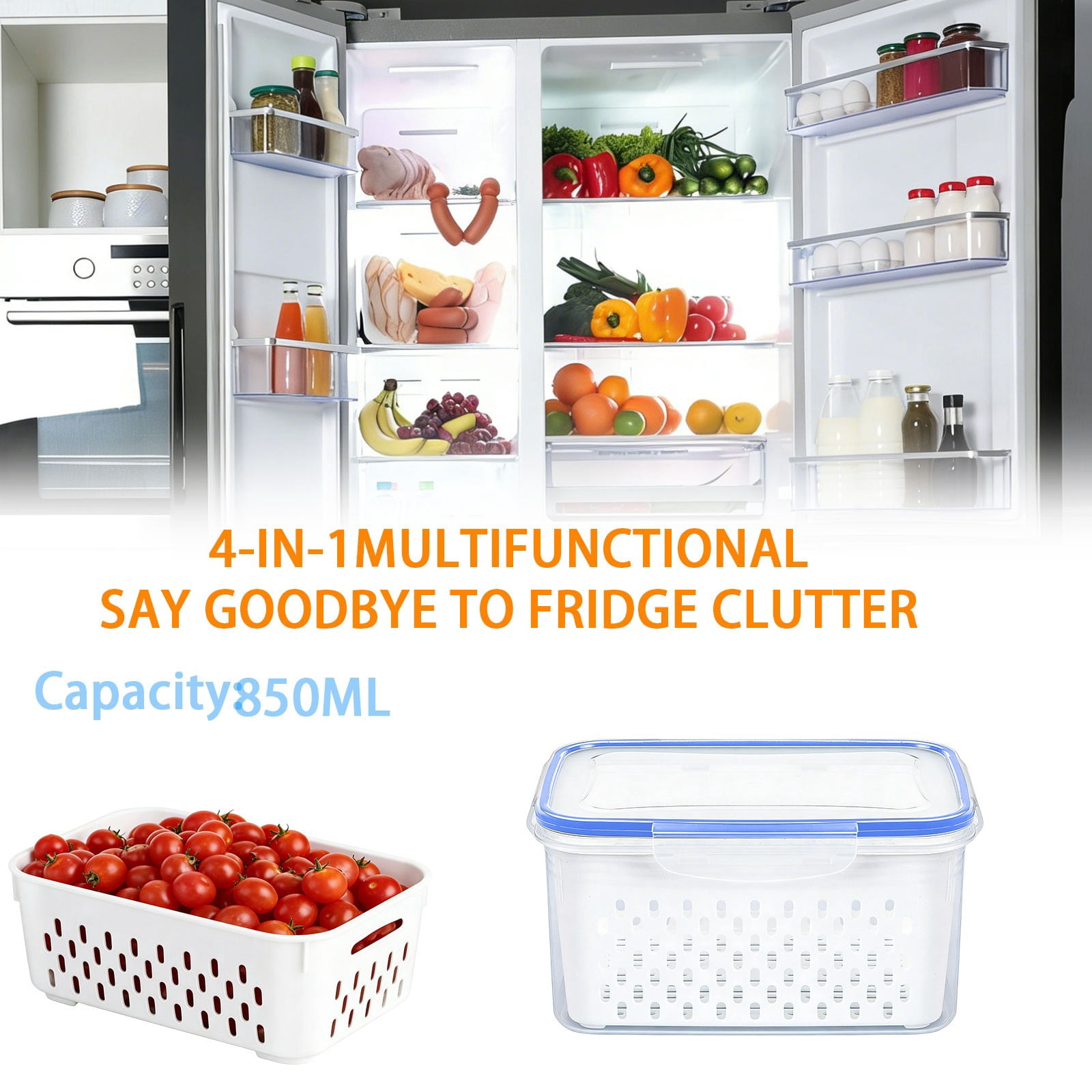 Lunxisen 2 Pcs Food Storage Container Set Clear Plastic Organizer Fridge Pantry Kitchen Essentials Airtight Fresh Produce Keepers(S)