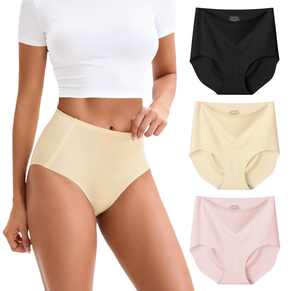 INNERSY Seamless High Waist Briefs Underwear for Women Soft No Show Panties 3 Pack(XL,Soft Tone)