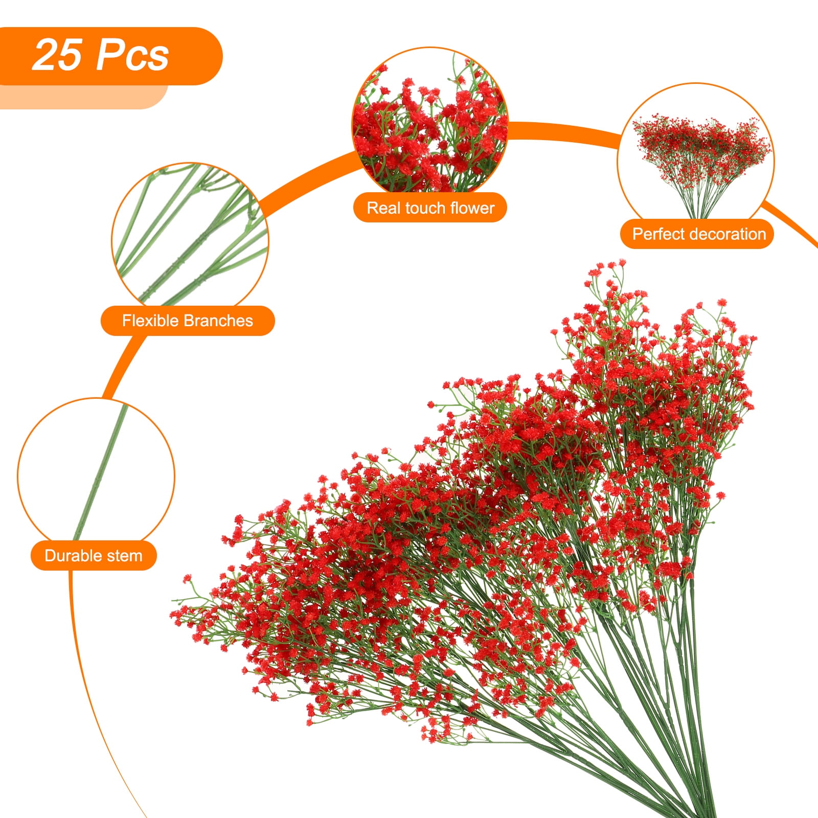 Unique Bargains Fake Gypsophila Flowers Bulk PU Branch for Wedding Floral 25Pcs Rose Red