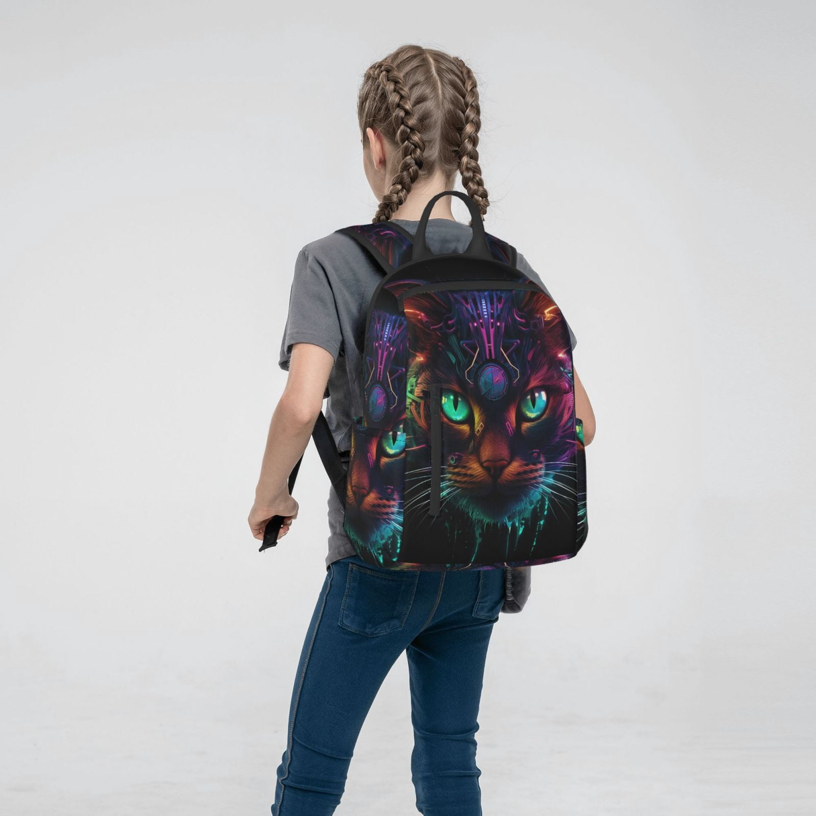 Hirioo Futuristic Cat Warrior for Lightweight Backpack, Durable and Comfortable, Ideal for Travel, School, Hiking, and Everyday Use