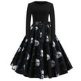 thumbnail image 1 of Robes d'Halloween Femmes Manches Longues Robe Cocktail Squelette Skull Imprimé Cosplay Costume de Fête (Skull,S), 1 of 5