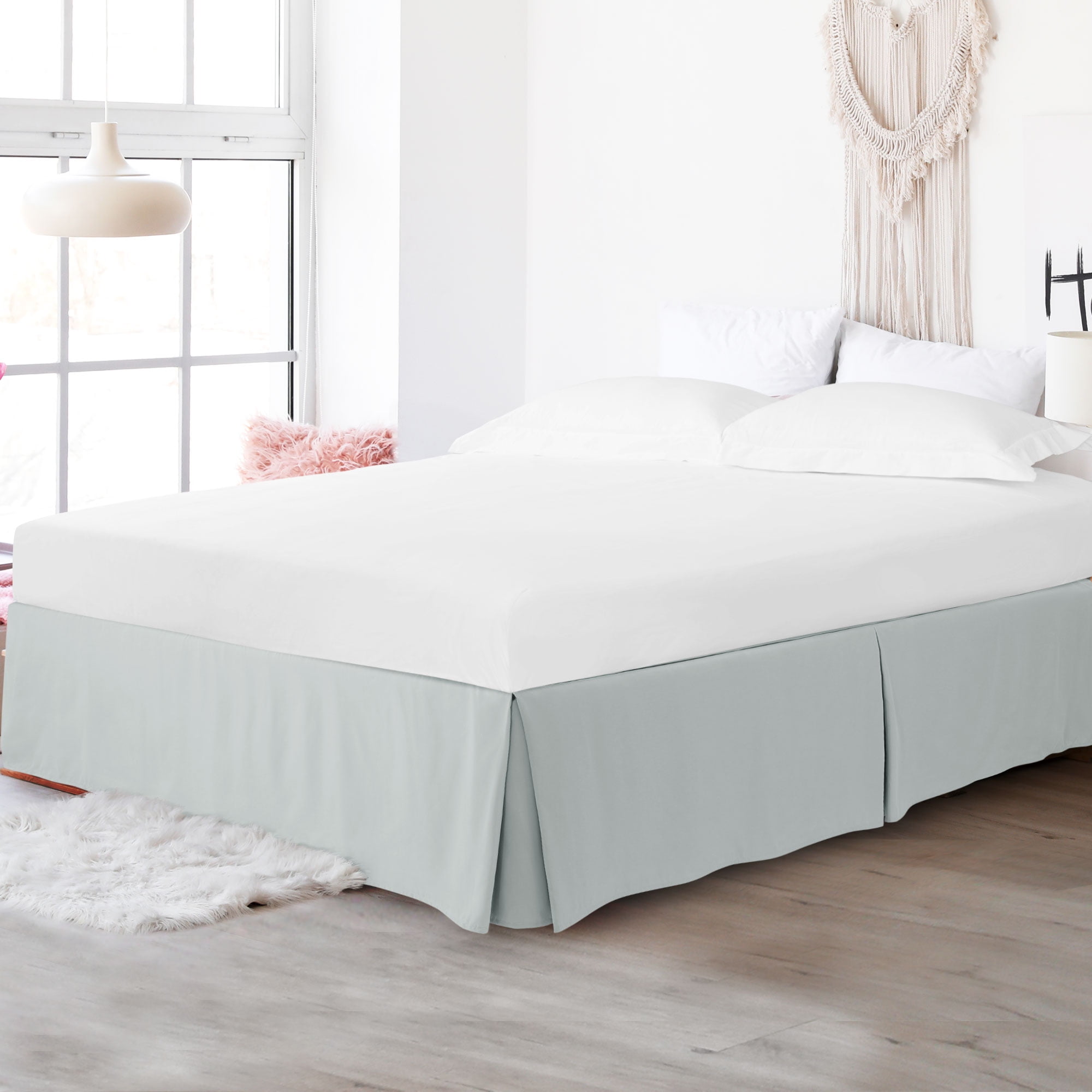 PiccoCasa Microfiber Bed Skirt 16" Drop Pleated Tailored Styling Ruffled, Queen Light Gray