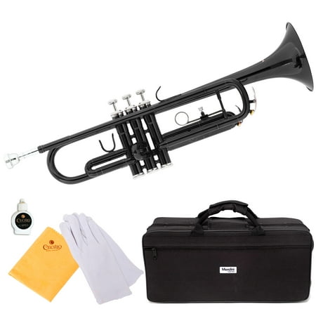 Mendini by Cecilio MTT-BK Black Lacquer Brass Bb Trumpet with Durable Deluxe Case and 1 Year