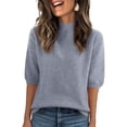 thumbnail image 2 of Lumtrix Womens Mock Neck Sweater Summer Half Sleeve Top Dressy Casual Basic Loose Fitted Knit Pullover Gray M, 2 of 5