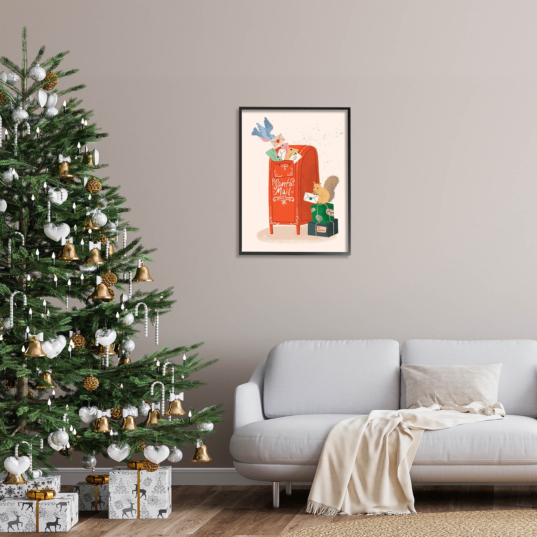 Santa's Mail Postal Letters Animals Holiday Graphic Art Black Framed Art Print Wall Art