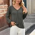 thumbnail image 4 of biudgviw Womens Blouses Dressy Casual Fashion Long Sleeve Work Tops Solid Color V Neck Pullover Shirts for Going Out Clothes, 4 of 5