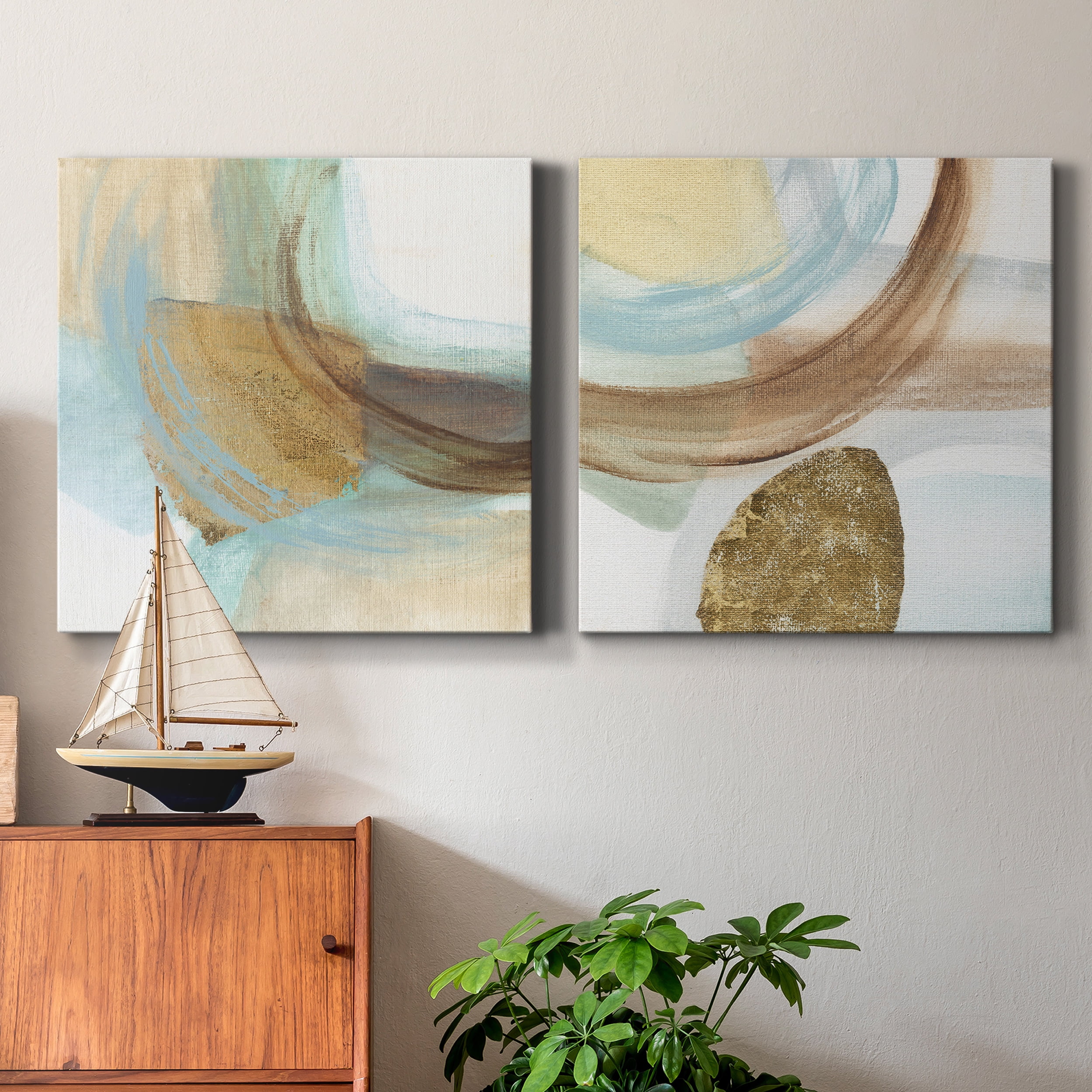 Blue Rythm I - Premium Gallery Wrapped Canvas - Ready to Hang Set of 2 - 16 x 16 Each