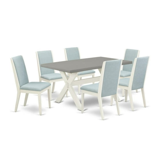 East West Furniture X-Style 7-piece Traditional Wood Dining Set in Cement Gray