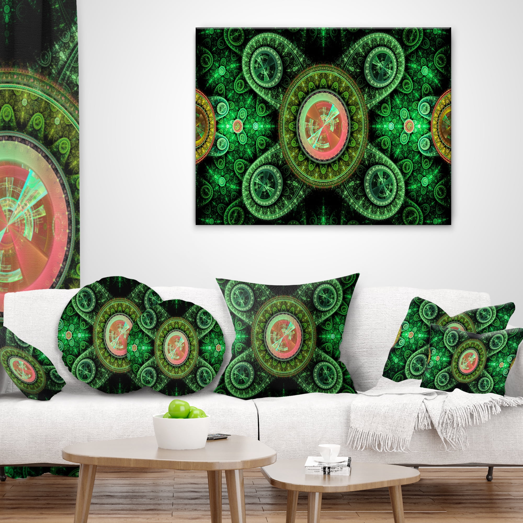 Designart Green Psychedelic Relaxing Art - Abstract Throw Pillow - 16x16